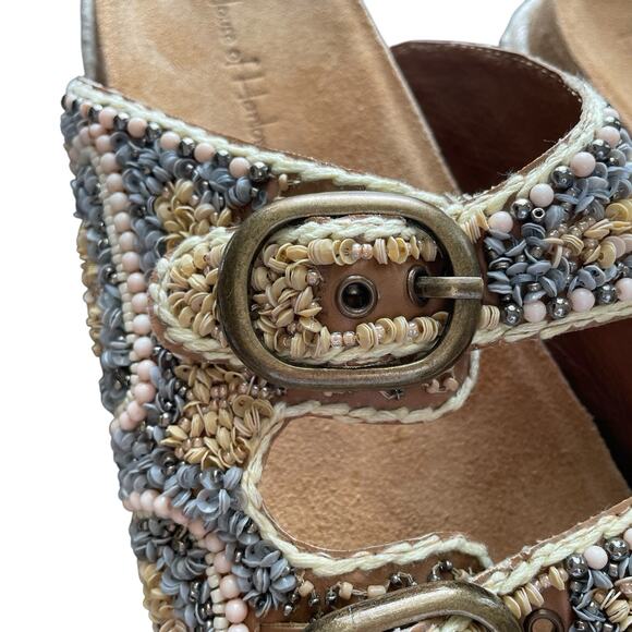 NEW HOUSE OF HARLOW 1960 Women's Size 8.5 Beaded Buckle Flat Slides Boho Sandals - Picture 5 of 11